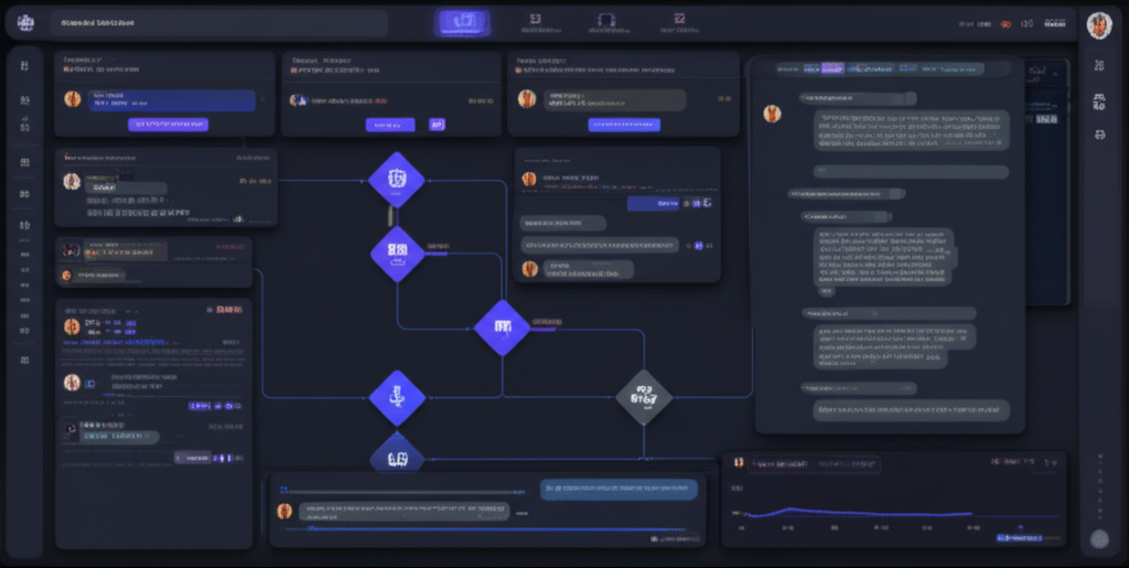 Interfaz de automatización de voz y chat de HelloVoz mostrando conversaciones en tiempo real, análisis de llamadas y gestión de tickets